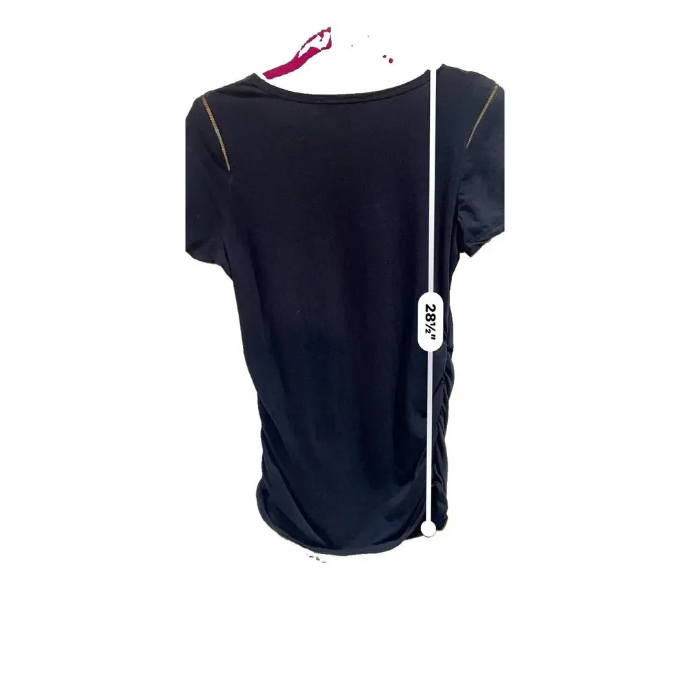 Michael Michael Kors Black Double Zip Shoulder Top Women’s MEDIUM Ruched Sides